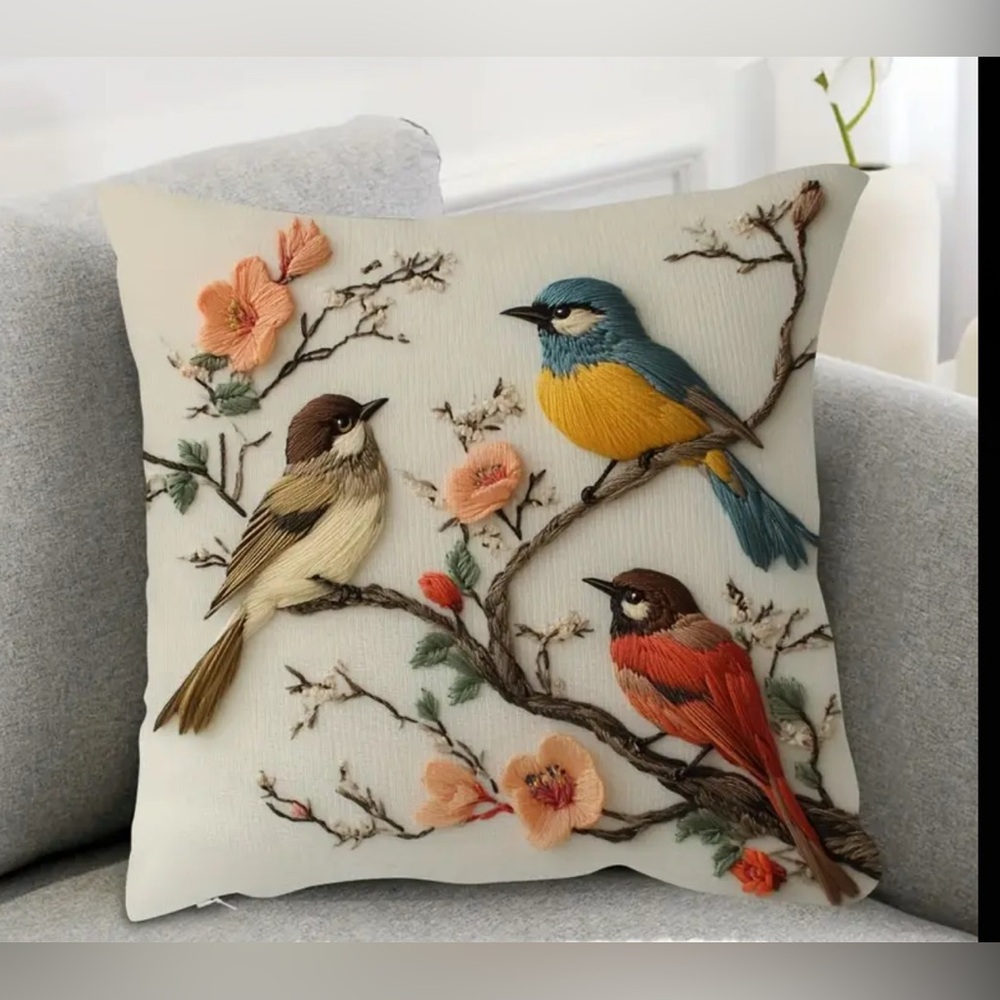 Birds and Flowers Decorative Pillow